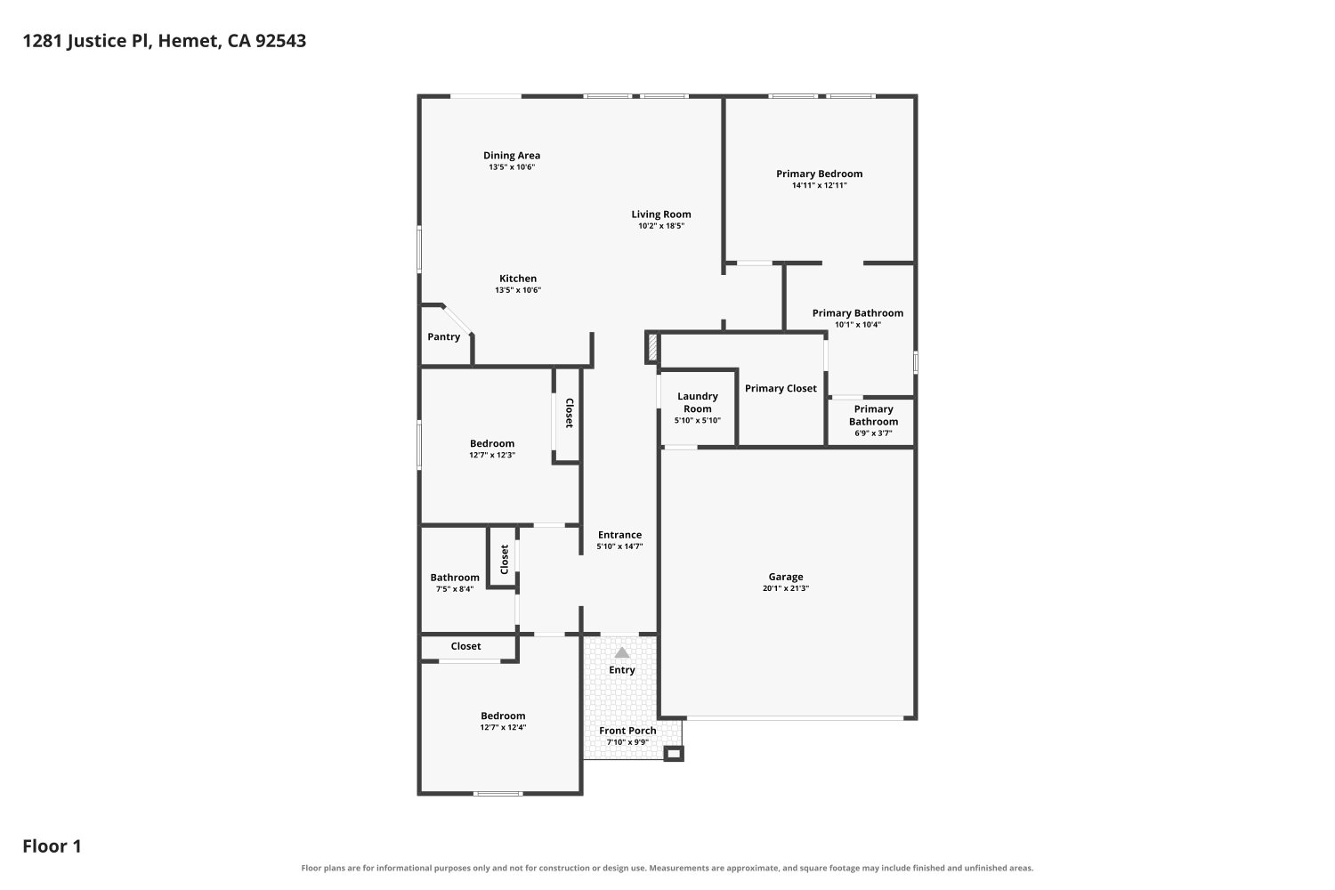 Floor plan of 1281 Justice Place, Hemet, CA 92543